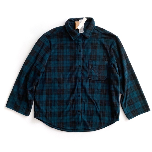PINK Victoria's Secret Plaid Long Sleeve Button Front Warm Fleece Shirt XL - Picture 1 of 3